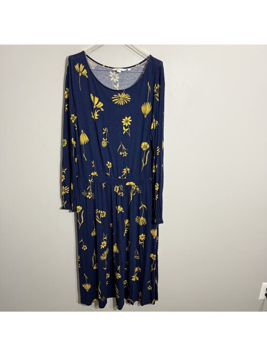 Boden Dresses & Skirts - Boden US 12R Jersey Longsleeves Stretch Floral Maxi Dress Navy Blue Yellow